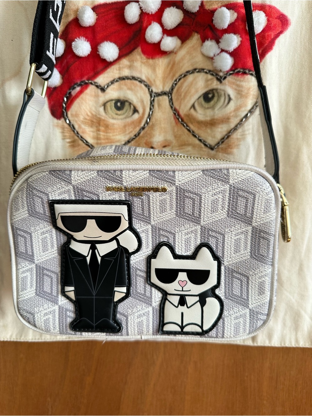 Karl Lagerfeld Men’s Gray Logo Crossbody Bag with Character Patches